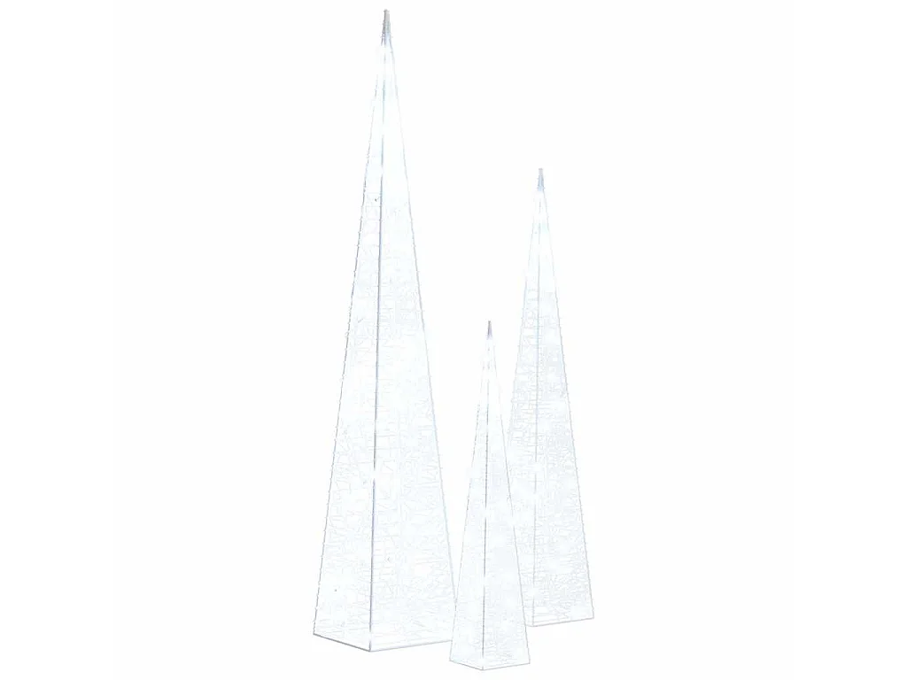 LED-Leuchtkegel-Set Acryl Deko Kaltweiß 30/45/60 cm