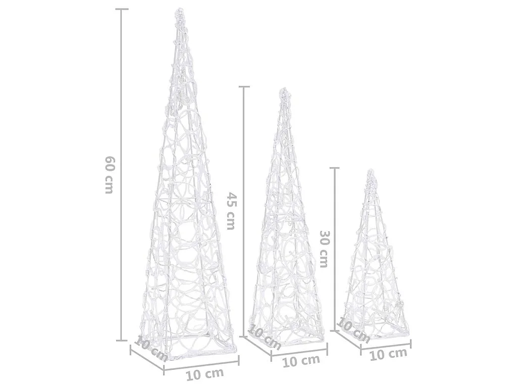LED-Leuchtkegel-Set Acryl Deko Kaltweiß 30/45/60 cm