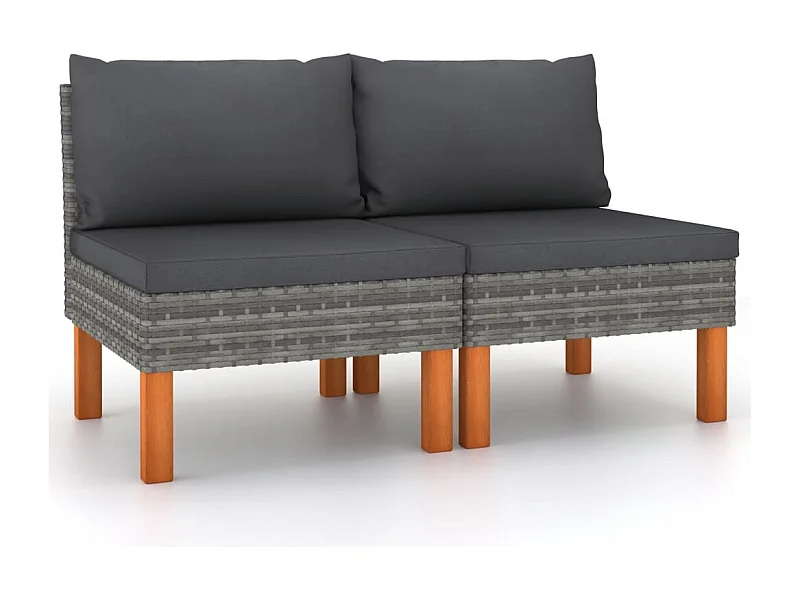 Mittelsofas 2 Stk. Poly Rattan und Eukalyptus Massivholz