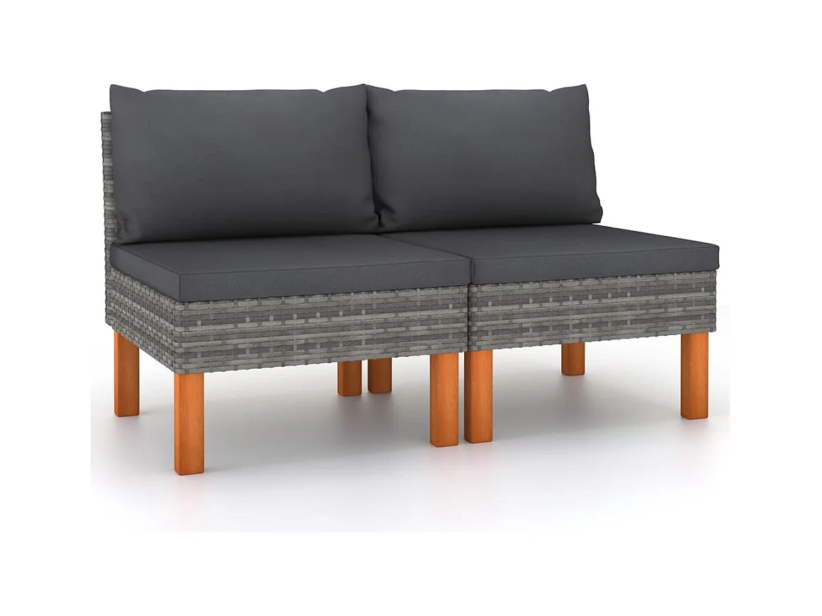 Canapés centraux 2 pcs Résine tressée et bois d'eucalyptus