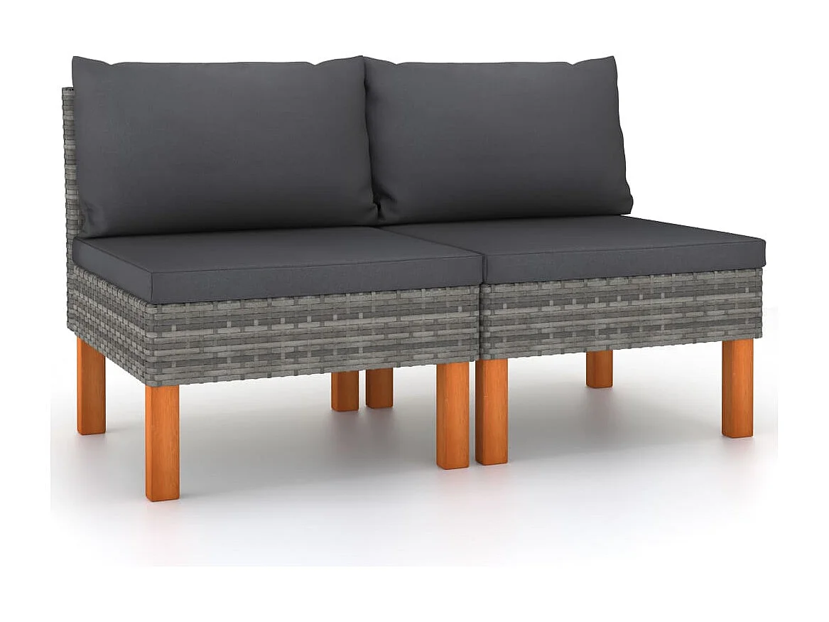 Mittelsofas 2 Stk. Poly Rattan und Eukalyptus Massivholz