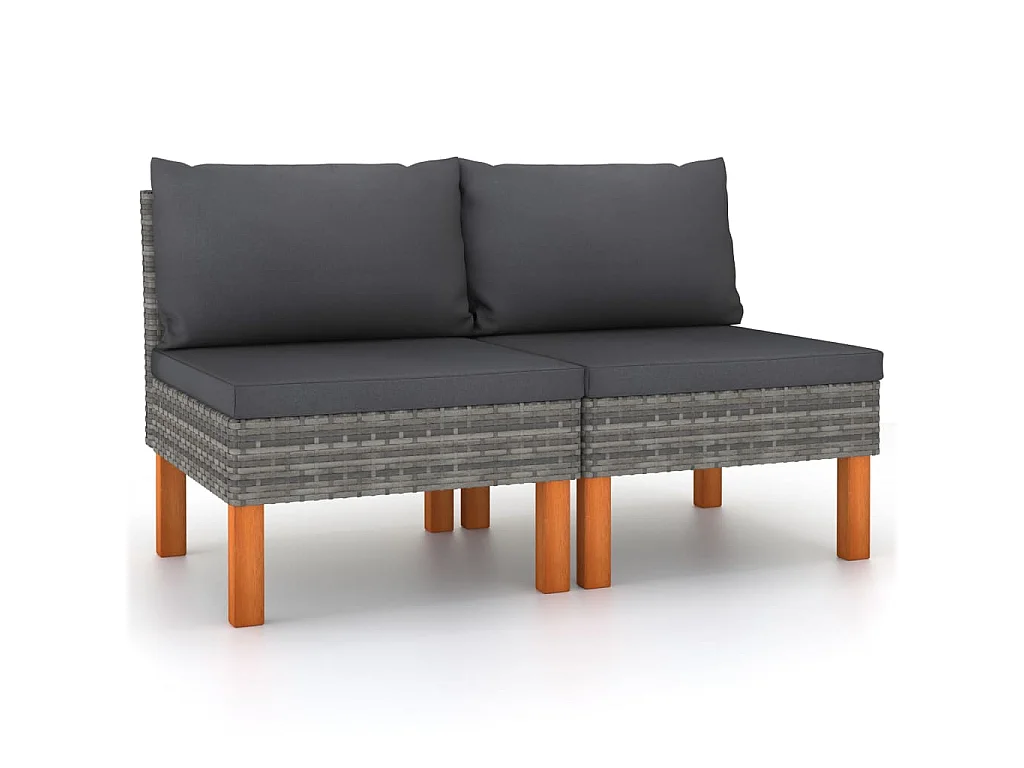 Canapés centraux 2 pcs Résine tressée et bois d'eucalyptus