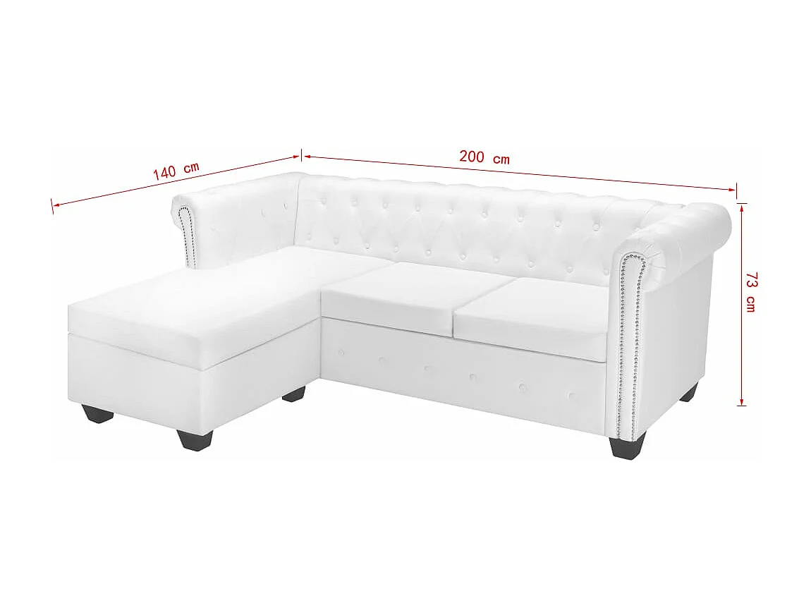 Sofá Chesterfield em forma de L couro artificial branco