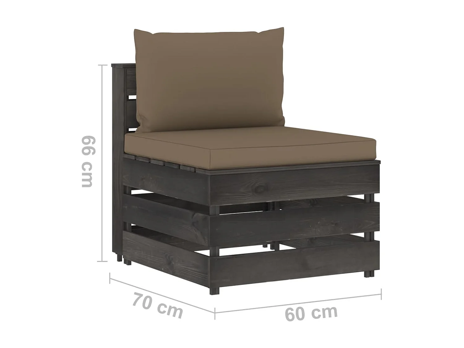 Canapé central sectionnel avec coussins Bois imprégné de gris