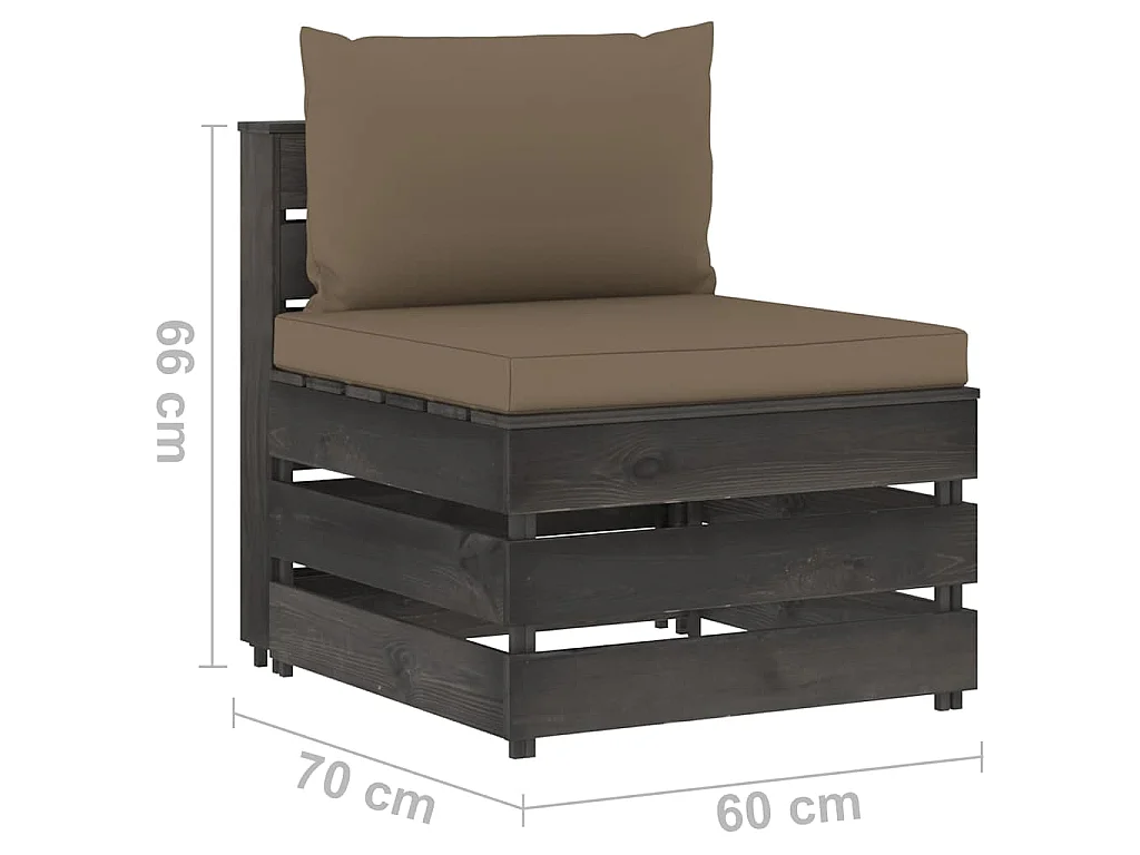 Canapé central sectionnel avec coussins Bois imprégné de gris