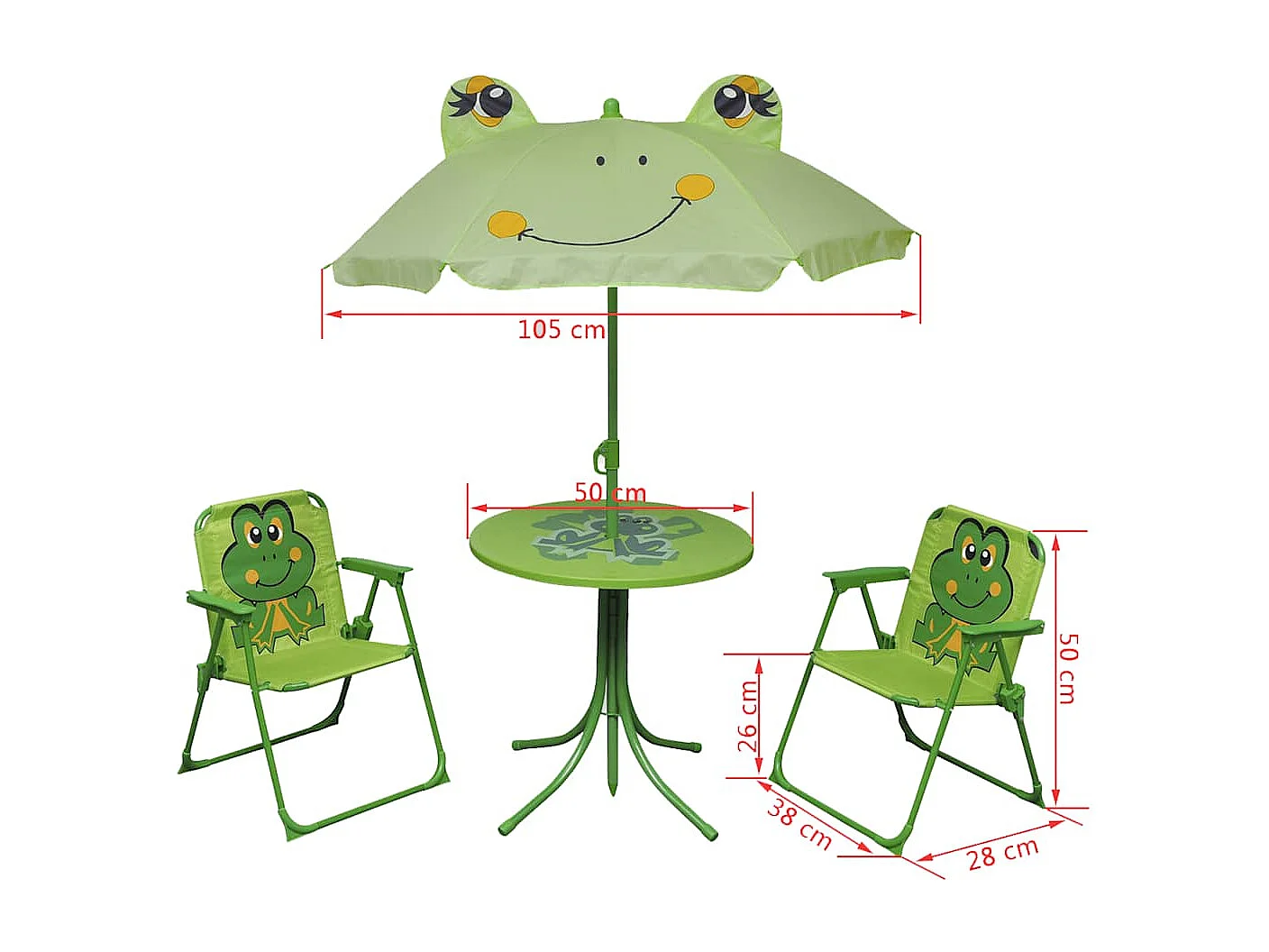 3-tlg. Garten-Bistro-Set für Kinder mit Sonnenschirm Grün
