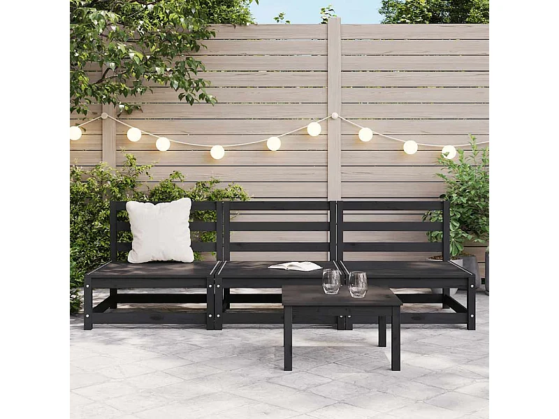 Sofás de centro para jardim 3 pcs madeira de pinho maciço preto