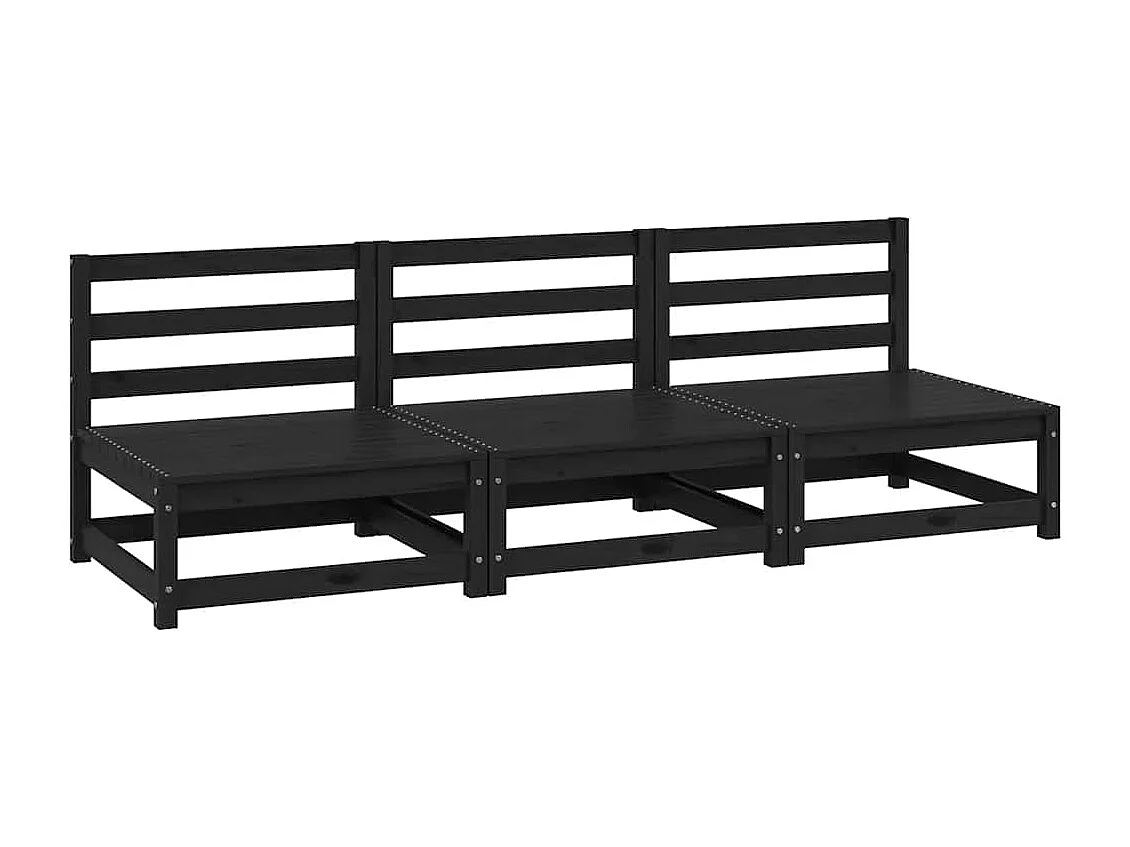Sofás de centro para jardim 3 pcs madeira de pinho maciço preto