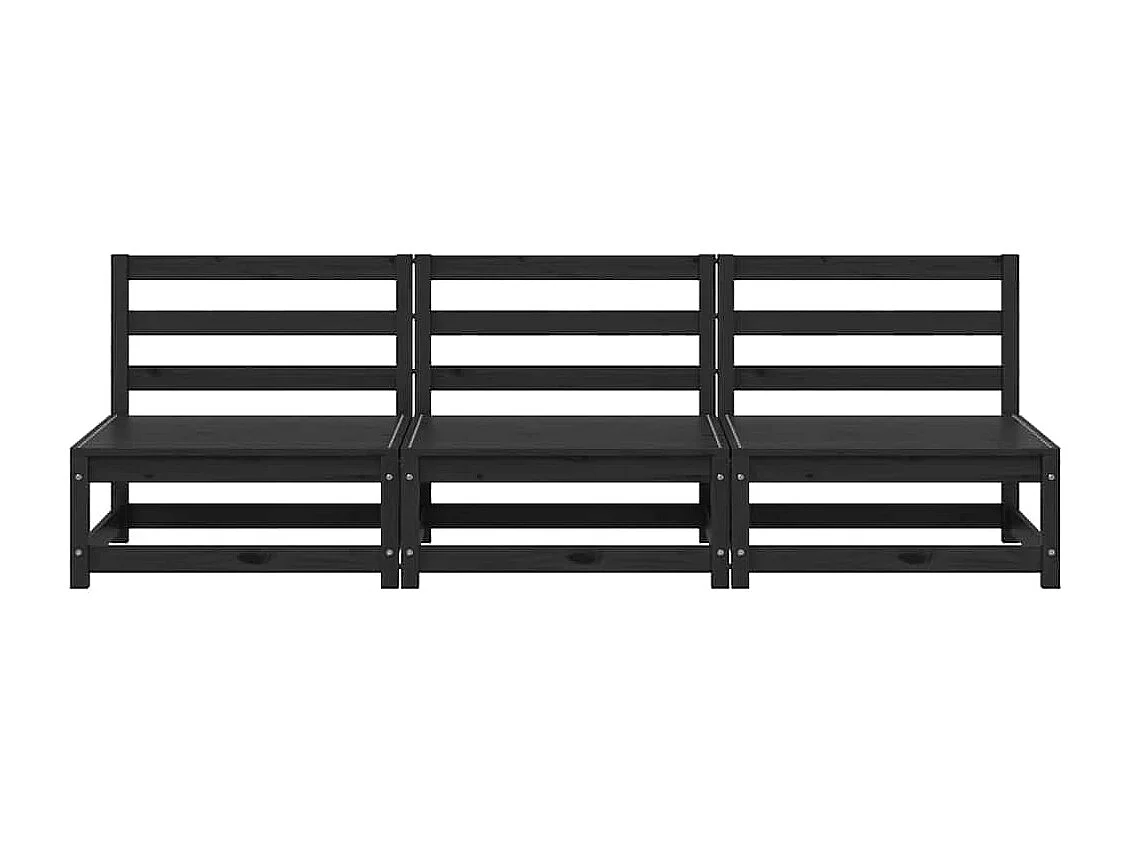 Sofás de centro para jardim 3 pcs madeira de pinho maciço preto