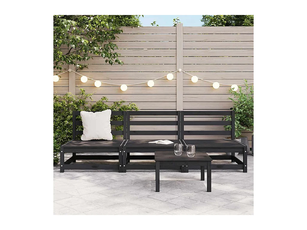 Canapés centraux de jardin 3 pcs noir bois de pin massif