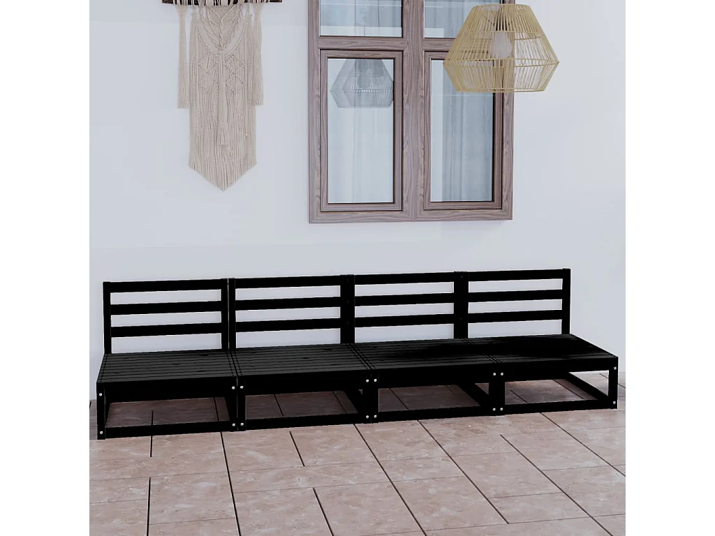 Outdoor-Sofa 4-Sitzer Schwarz Massivholz Kiefer