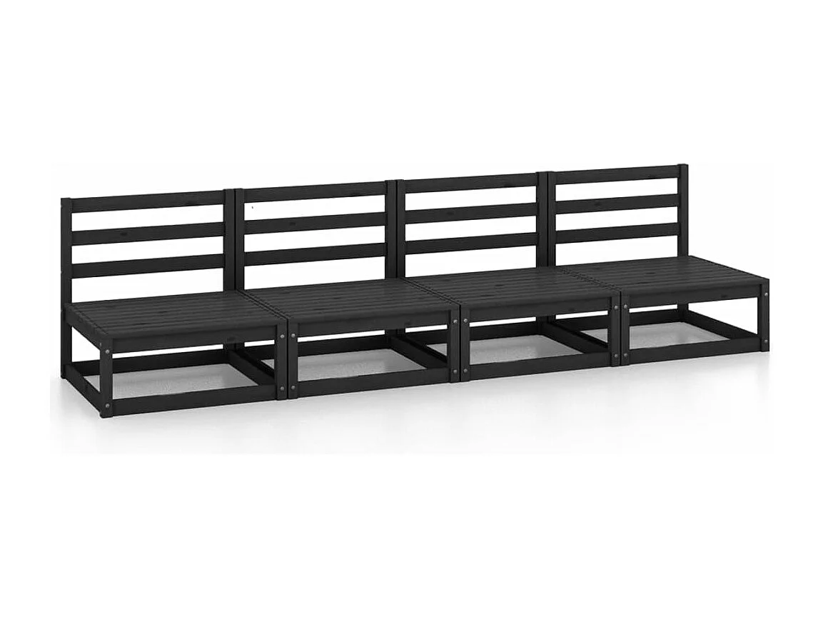 Outdoor-Sofa 4-Sitzer Schwarz Massivholz Kiefer