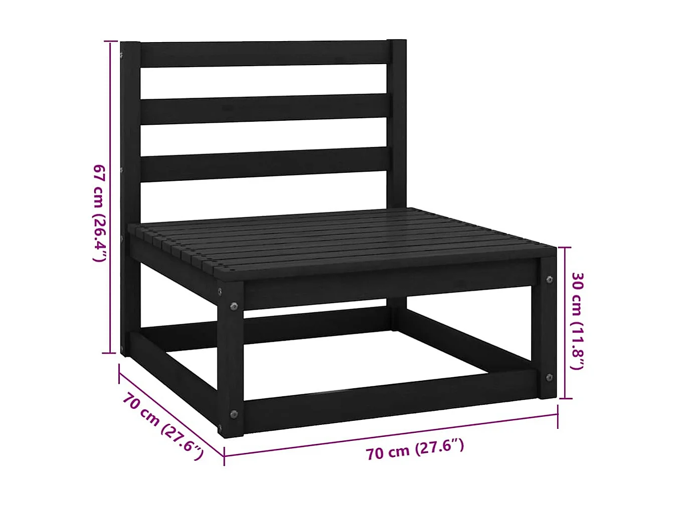 Canapé à 4 places de jardin Noir Bois de pin solide