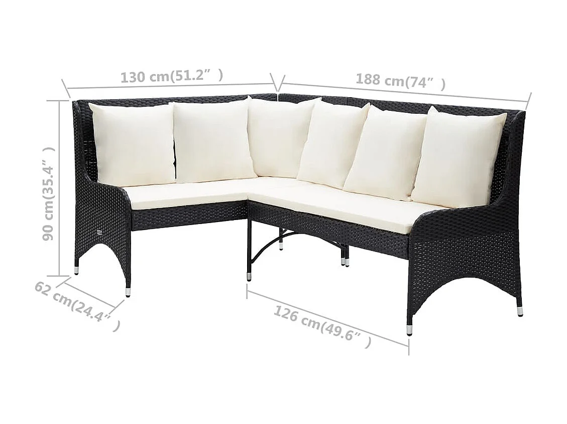 Canapés d'angle de jardin 2 pcs Résine tressée Noir