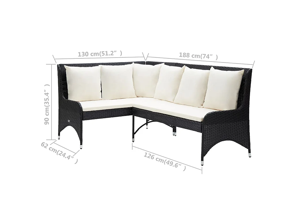 Canapés d'angle de jardin 2 pcs Résine tressée Noir