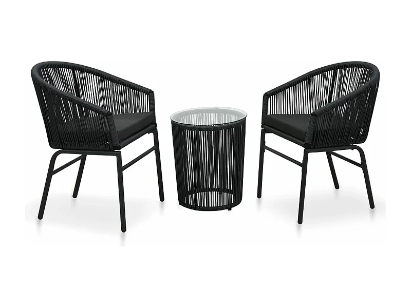 3-tlg. Bistro-Set mit Kissen PE-Rattan Schwarz