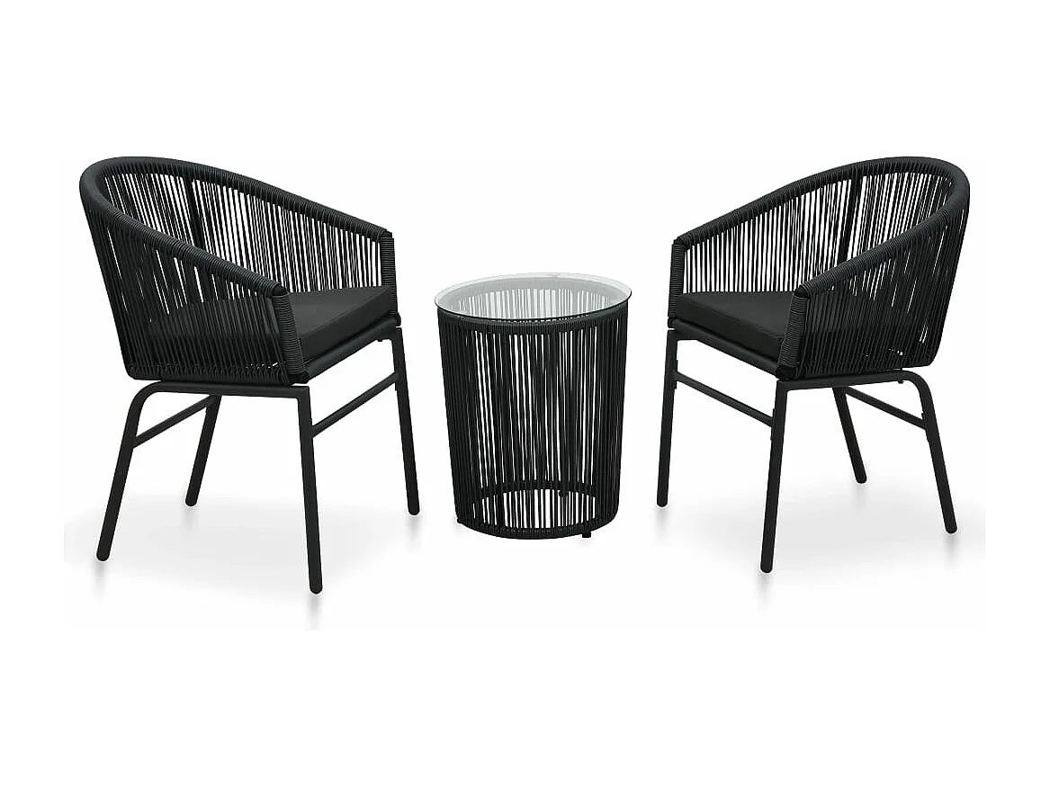 Ensemble de bistro 3 pcs avec coussins Rotin PE Noir