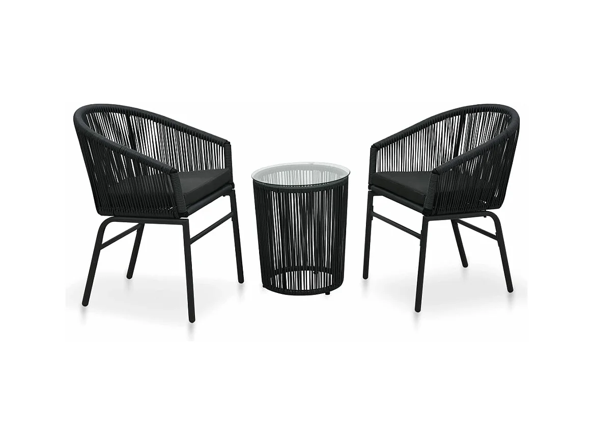 Ensemble de bistro 3 pcs avec coussins Rotin PE Noir