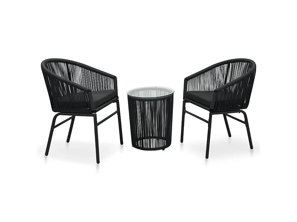 3-tlg. Bistro-Set mit Kissen PE-Rattan Schwarz