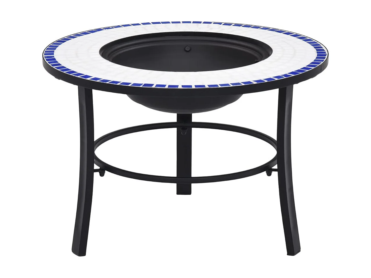 Feuerstelle Mosaik Keramik Blau und Weiß 68 cm