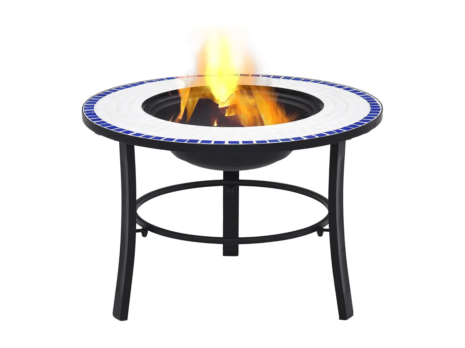 Feuerstelle Mosaik Keramik Blau und Weiß 68 cm