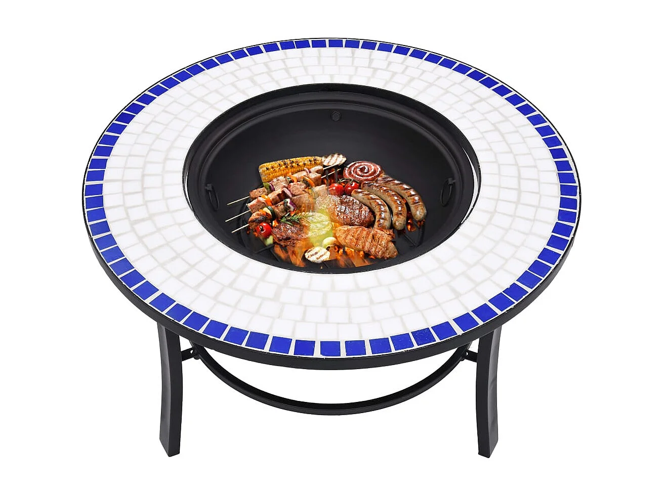 Feuerstelle Mosaik Keramik Blau und Weiß 68 cm