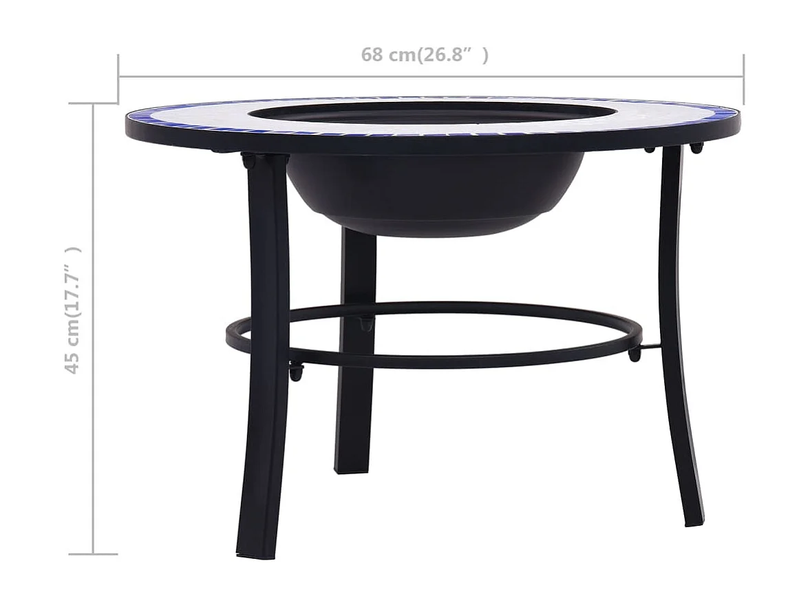 Feuerstelle Mosaik Keramik Blau und Weiß 68 cm