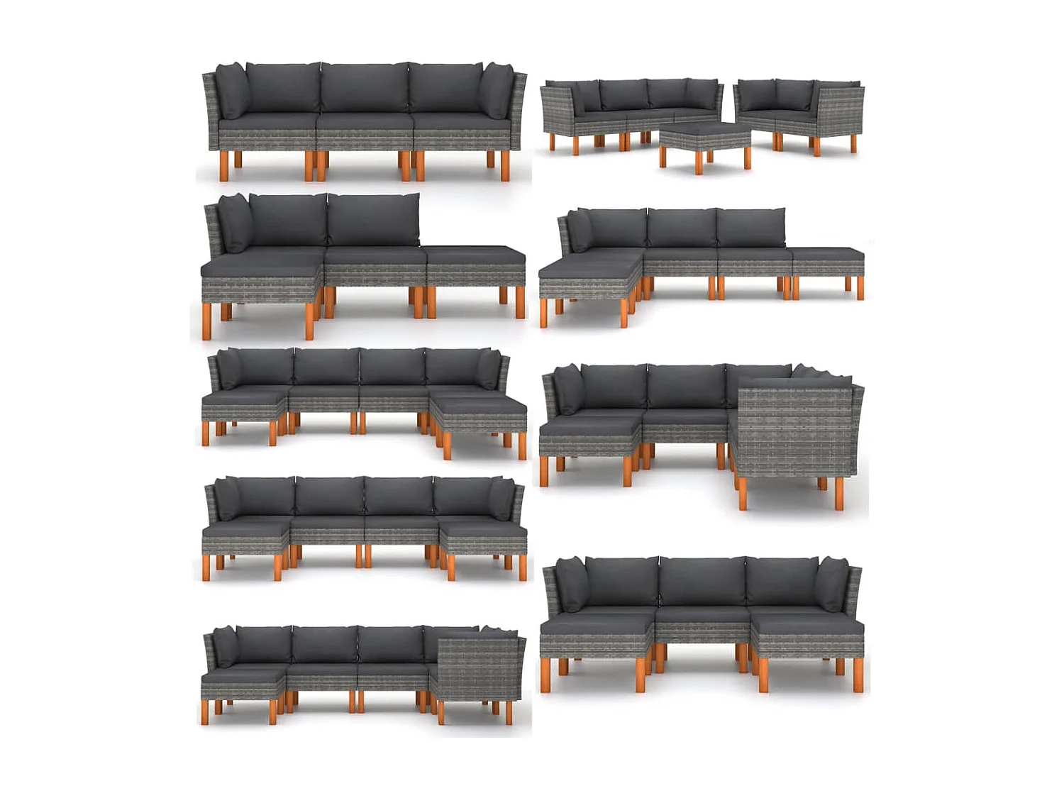 Ecksofa Poly Rattan und Eukalyptus Massivholz
