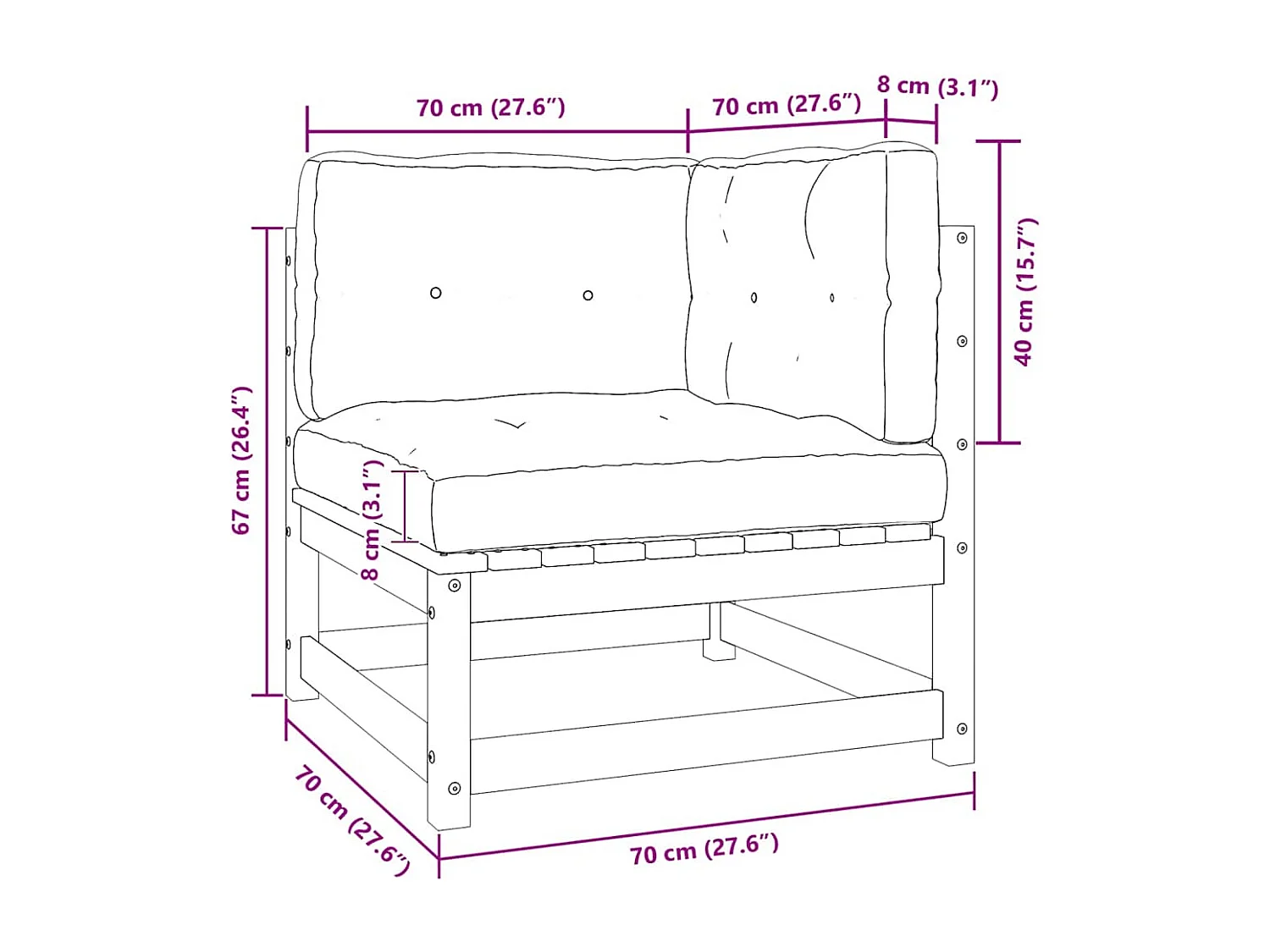 Garten-Ecksofa mit Kissen Massivholz Kiefer