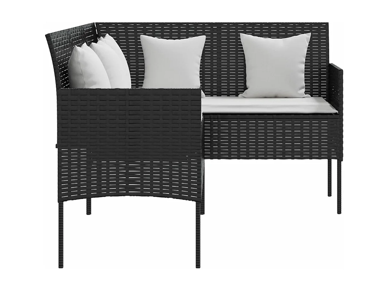 Sofa in L-Form mit Kissen Poly Rattan Schwarz