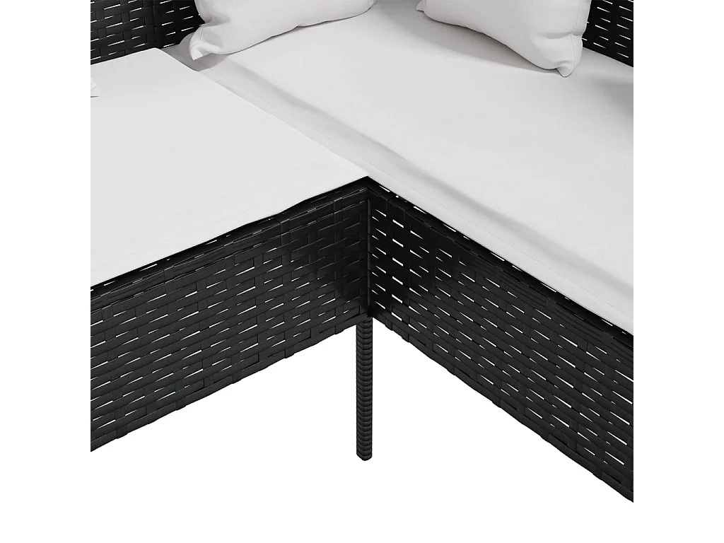 Sofa in L-Form mit Kissen Poly Rattan Schwarz