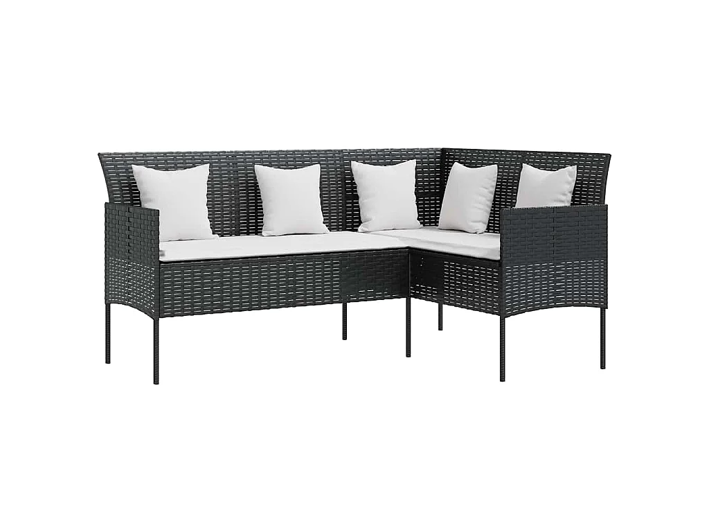Sofa in L-Form mit Kissen Poly Rattan Schwarz