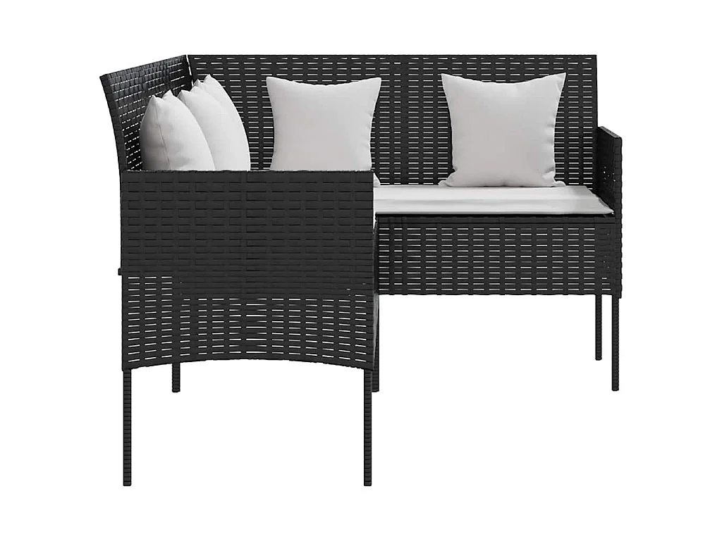 Sofa in L-Form mit Kissen Poly Rattan Schwarz