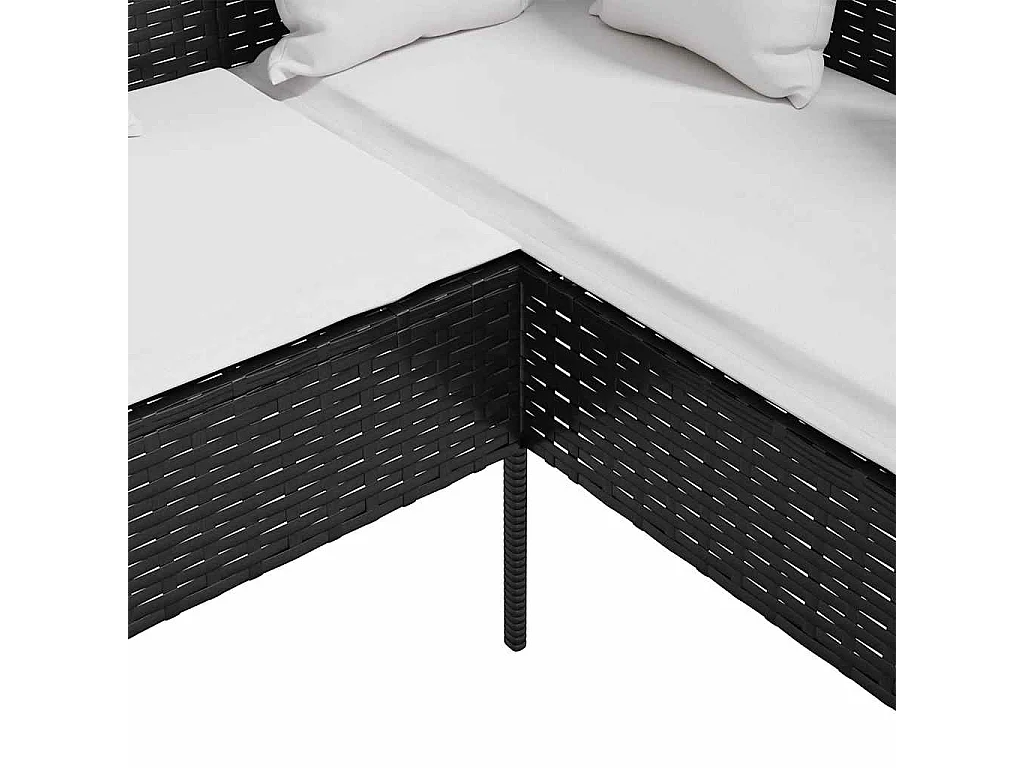 Sofa in L-Form mit Kissen Poly Rattan Schwarz