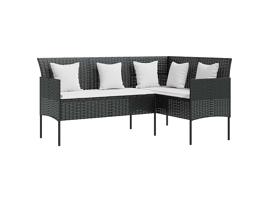 Divano a Forma di L con Cuscini in Polyrattan Nero