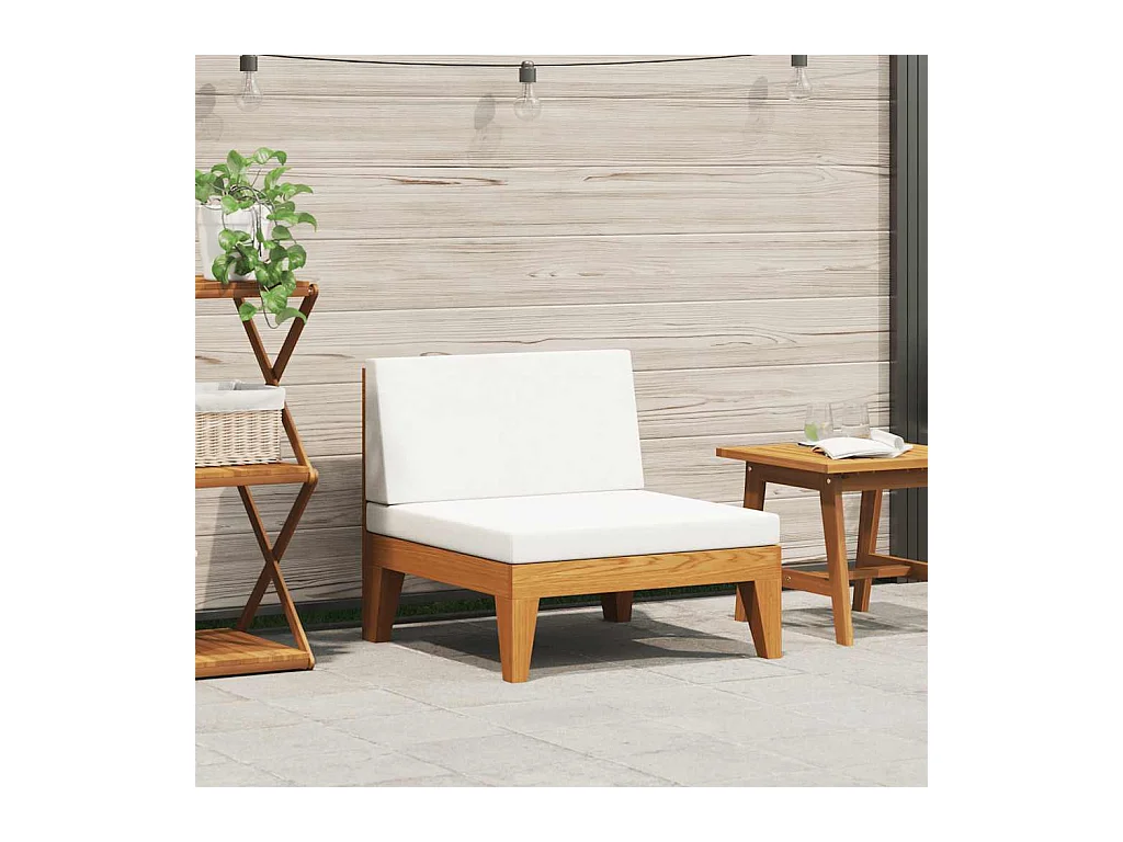 Modular-Mittelsofa mit Cremeweißen Kissen Akazie Massivholz