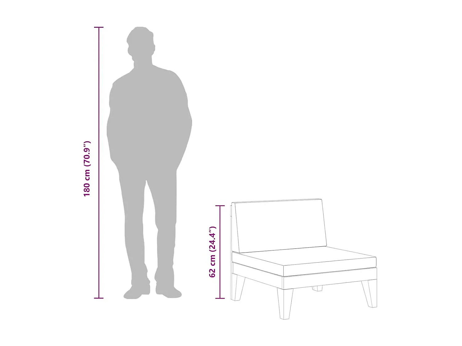 Canapé central sectionnel et coussins blanc crème Bois d'acacia