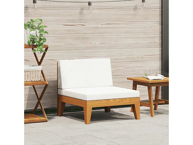 Modular-Mittelsofa mit Cremeweißen Kissen Akazie Massivholz