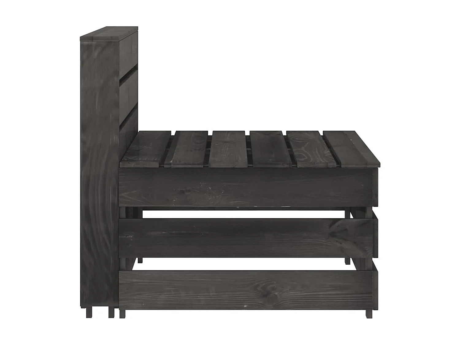 Canapé central palette de jardin gris bois de pin imprégné