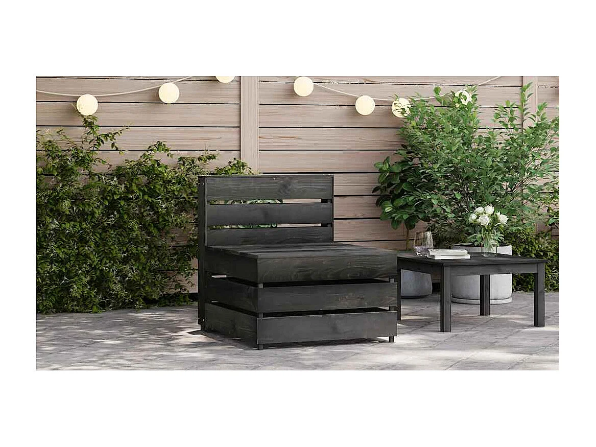 Canapé central palette de jardin gris bois de pin imprégné