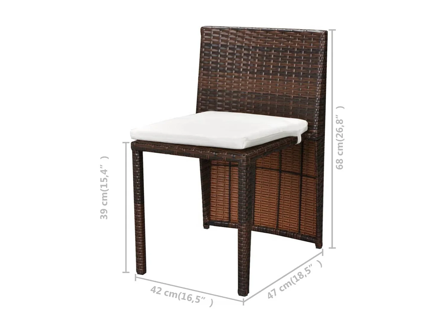 Set da Bistrot 3 pz con Cuscini in Polyrattan Marrone
