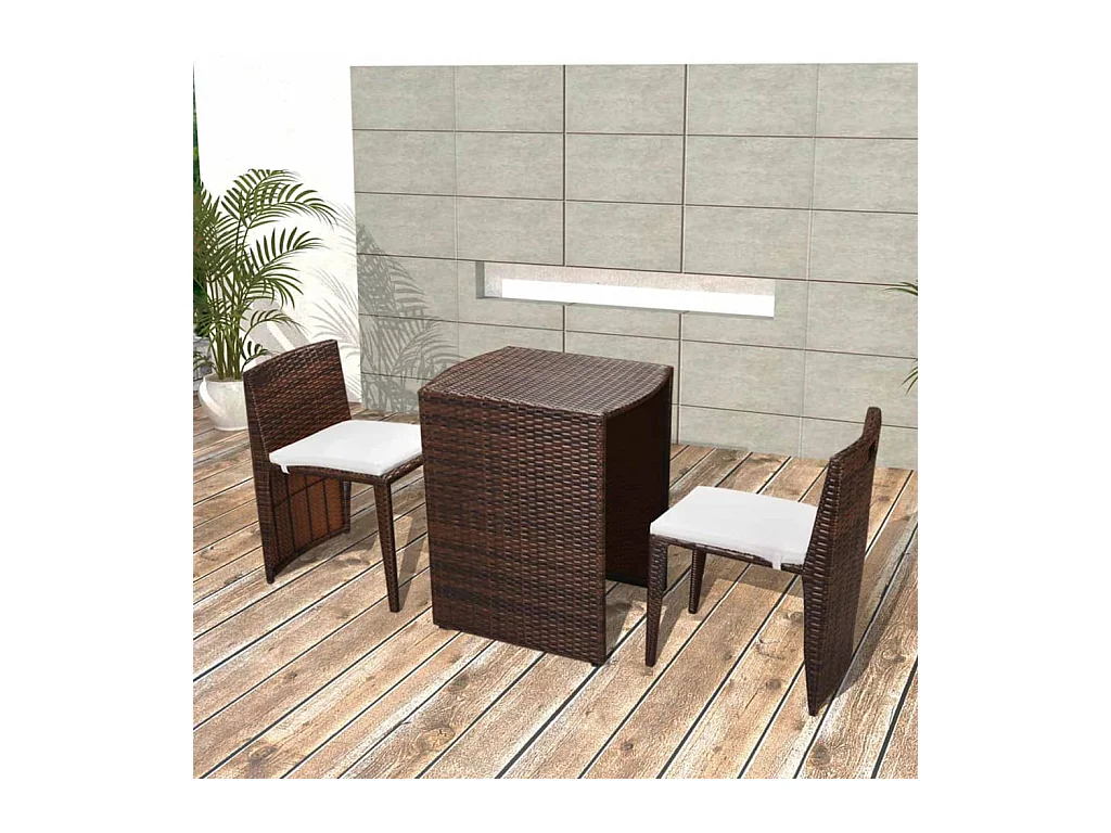 Ensemble de bistro 3 pcs avec coussins Résine tressée Marron