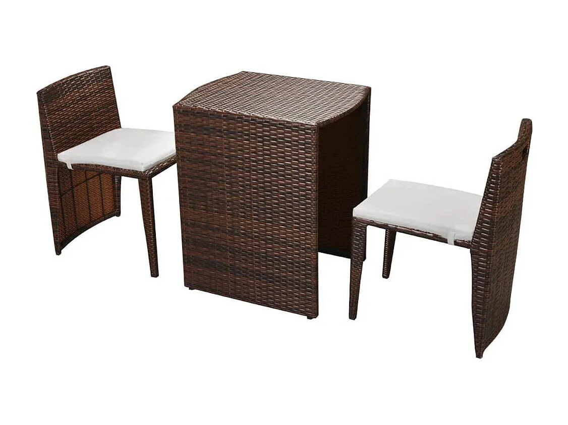 3-delige Bistroset met kussens poly rattan bruin