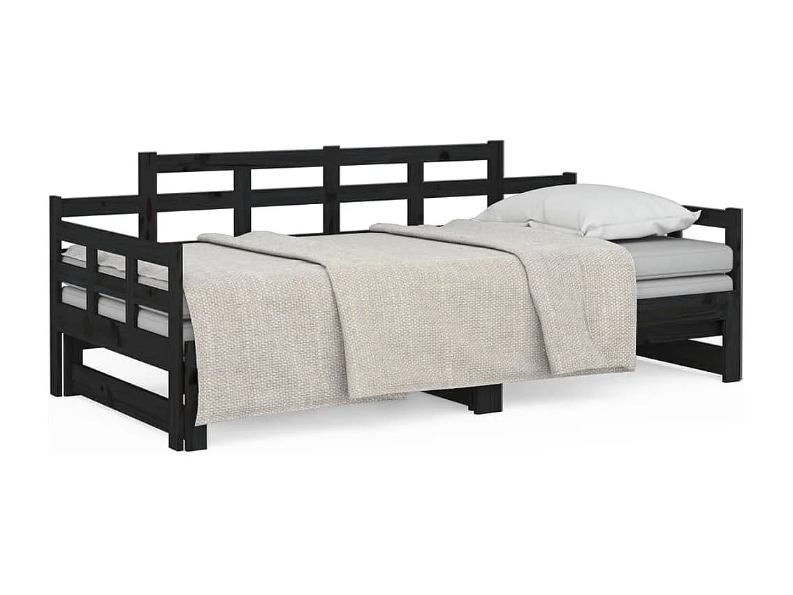 Slaapbank uitschuifbaar massief grenenhout zwart 2x(90x190) cm