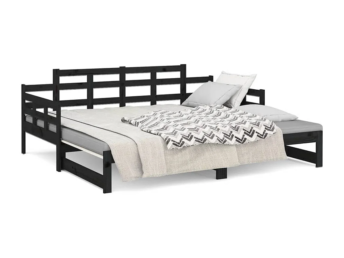 Slaapbank uitschuifbaar massief grenenhout zwart 2x(90x190) cm