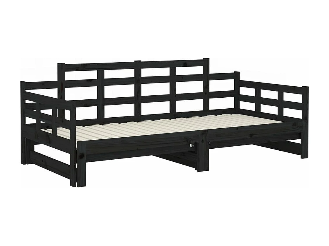 Slaapbank uitschuifbaar massief grenenhout zwart 2x(90x190) cm