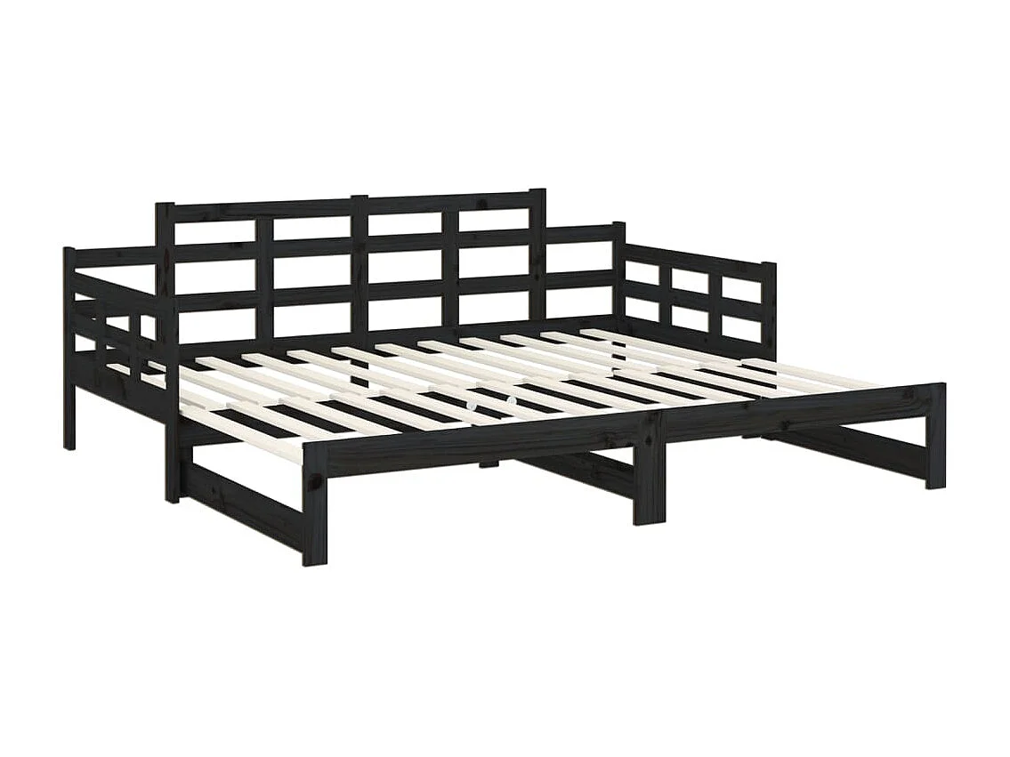 Slaapbank uitschuifbaar massief grenenhout zwart 2x(90x190) cm