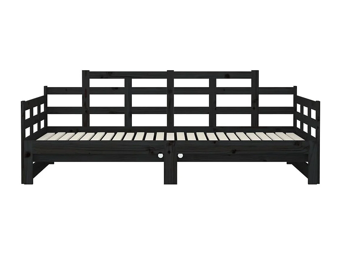 Slaapbank uitschuifbaar massief grenenhout zwart 2x(90x190) cm
