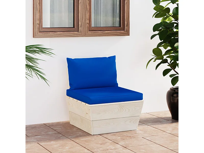 Canapé central palette de jardin avec coussins Épicéa imprégné