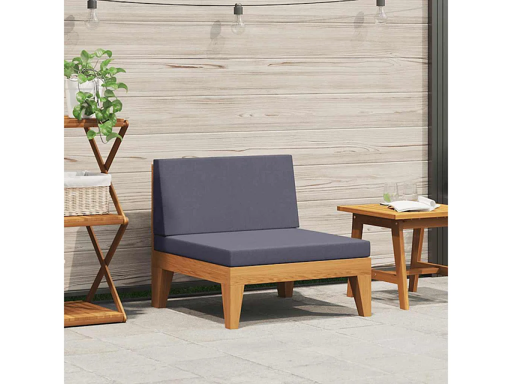 Canapé central sectionnel et coussins gris foncé Bois d'acacia